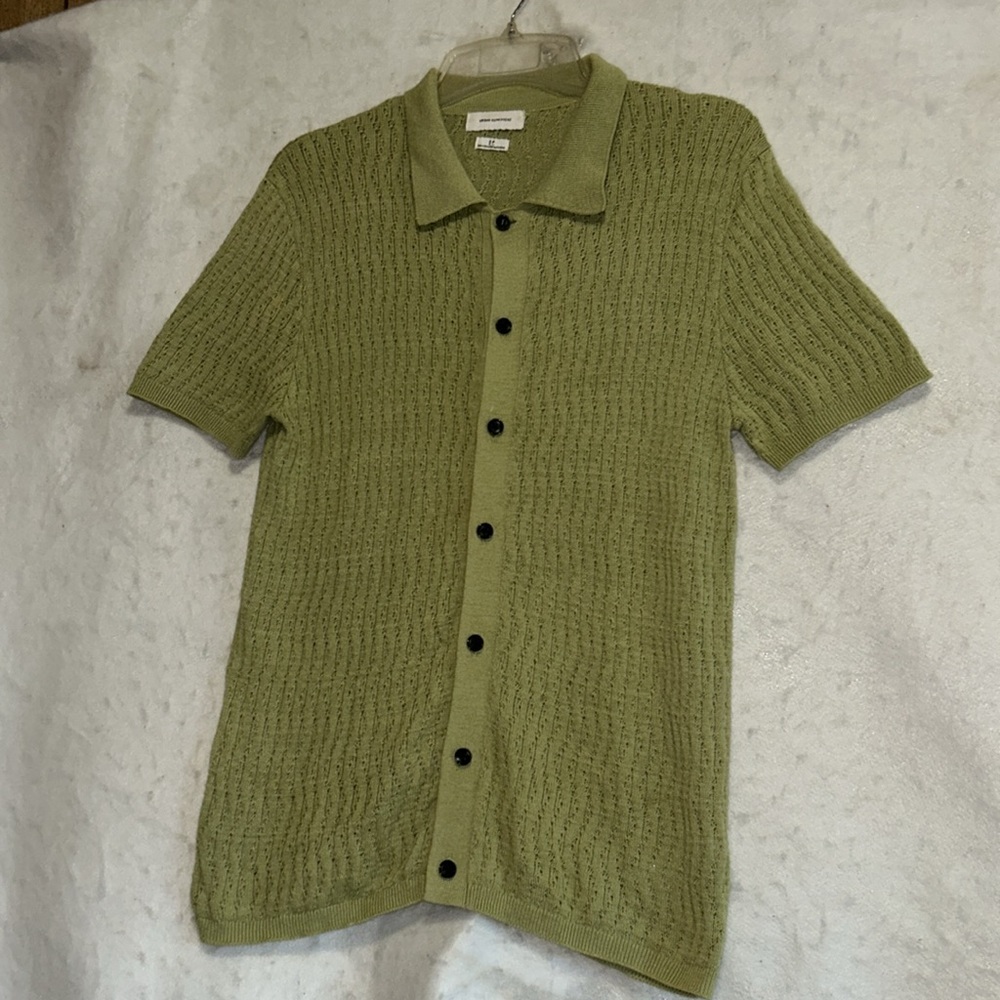 Urban Outfitters Olive Green Crochet Knit Button Down Cardigan Sweater Size SM